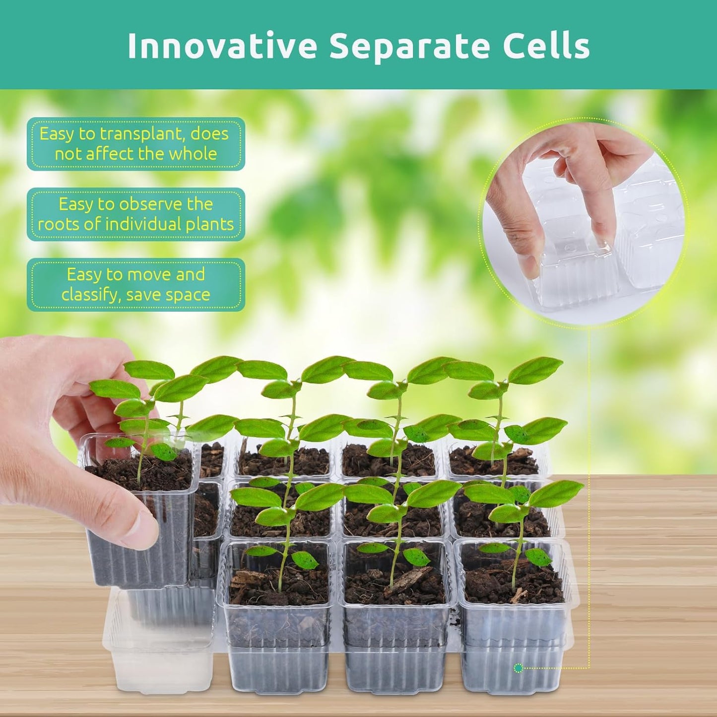 Seedfactor 7 Packs Seed Starter Tray, 84 Separate Cells Seedling Starter Trays Kit with Humidity Dome and Base Indoor Greenhouse Mini Propagator, Reusable Seedling Tray for Plants Indoor-Clear