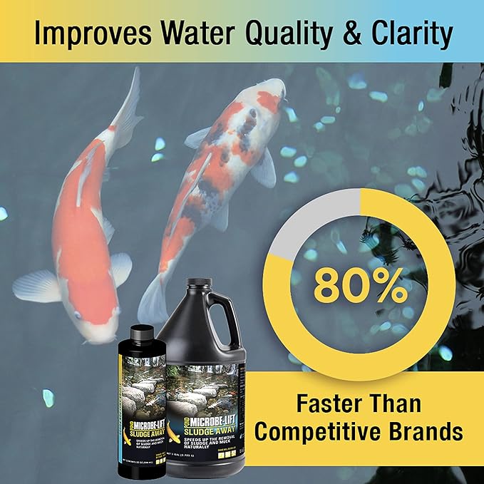 MICROBE-LIFT MLXSAQ Sludge-Away Pond and Outdoor Water Garden Sludge and Muck Remover, Safe for Live Koi Fish, Plant Life, and Decor, 32 Ounces