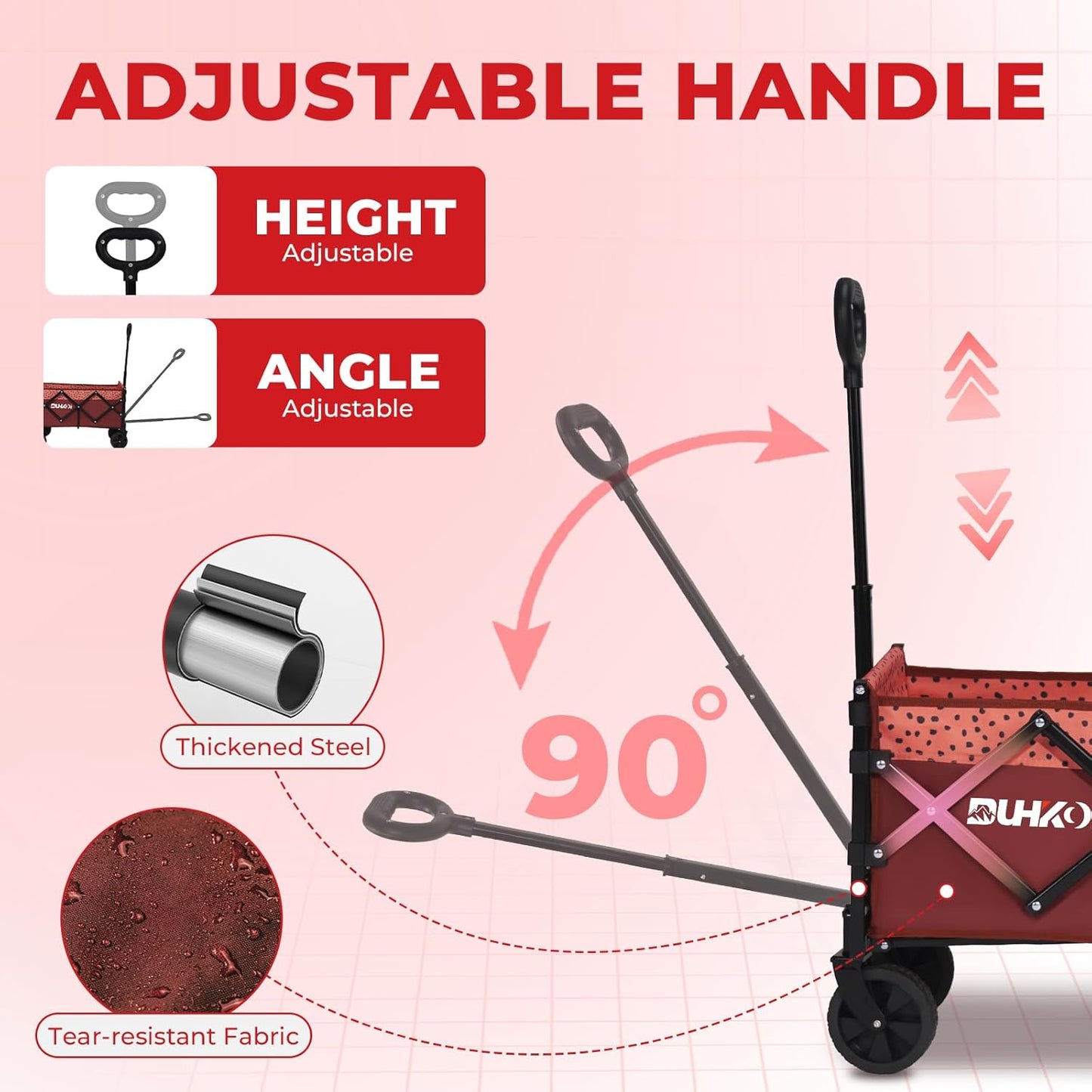 Collapsible Wagon Cart with Wheels Foldable,11 Lbs Lightweight Portable Folding Utility Wagon,90 L Heavy Duty Grocery Shopping Carts,Versatile for Garden Sports Camping Outdoor Use (Brick Dot)