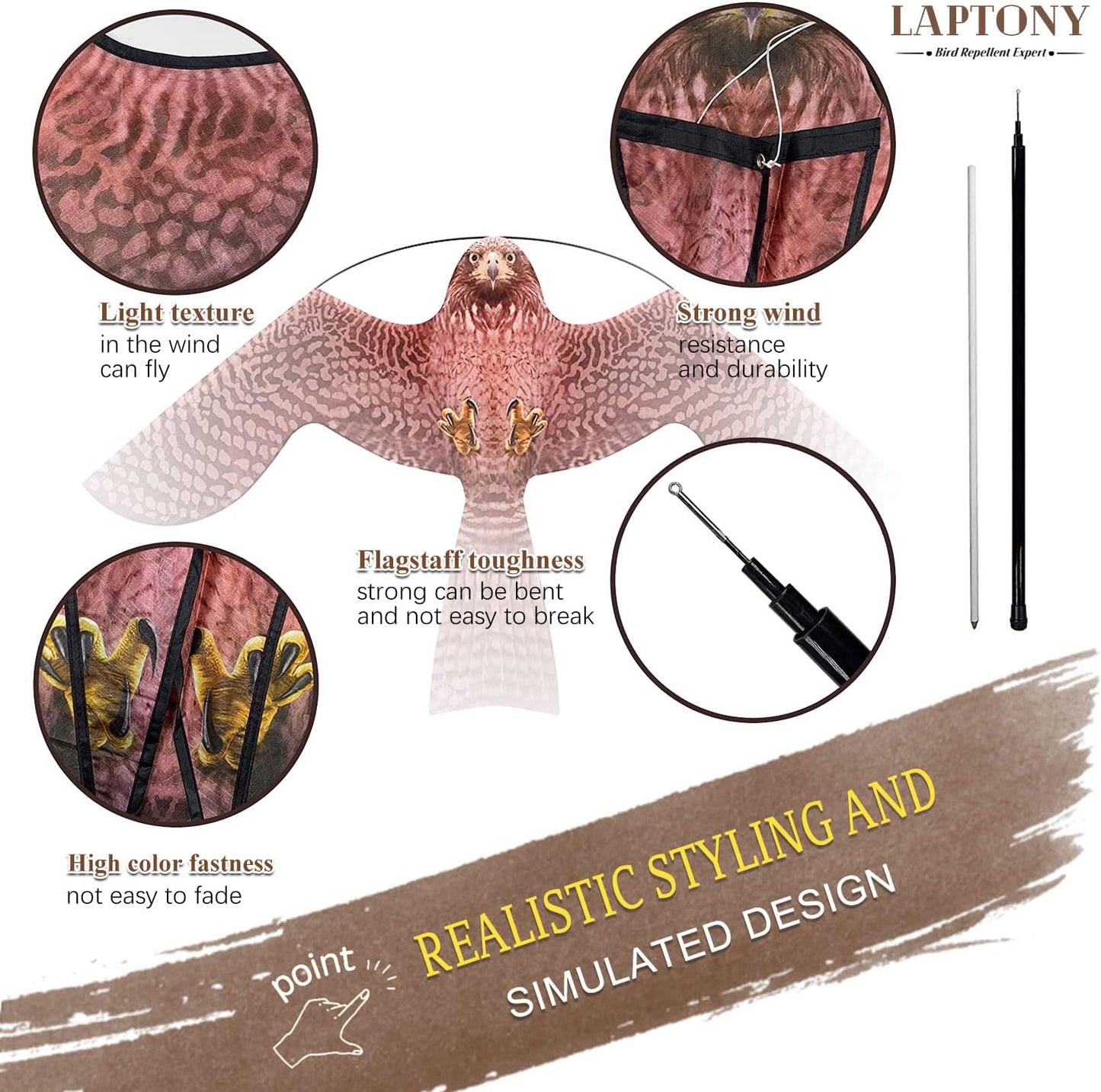 Bird Hawk Flying Kite with Pole Crops Farm Protector Bird Scarer Flying Kite with 4m Pole-Style A