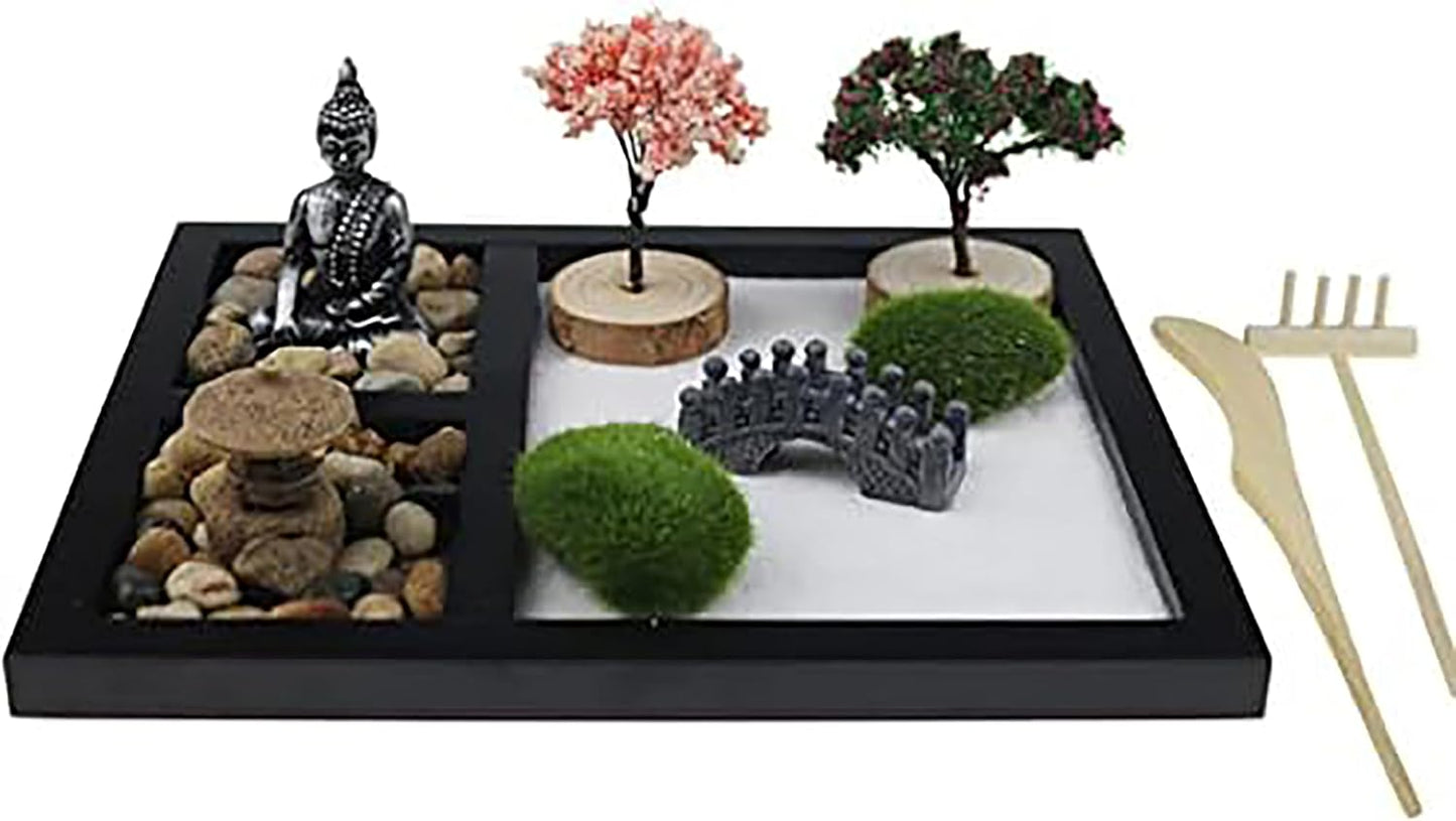 Meditation Japanese Zen Garden, Sand Garden Tools Accessories Box Set, Suitable for Home Office Desk Bonsai Decoration