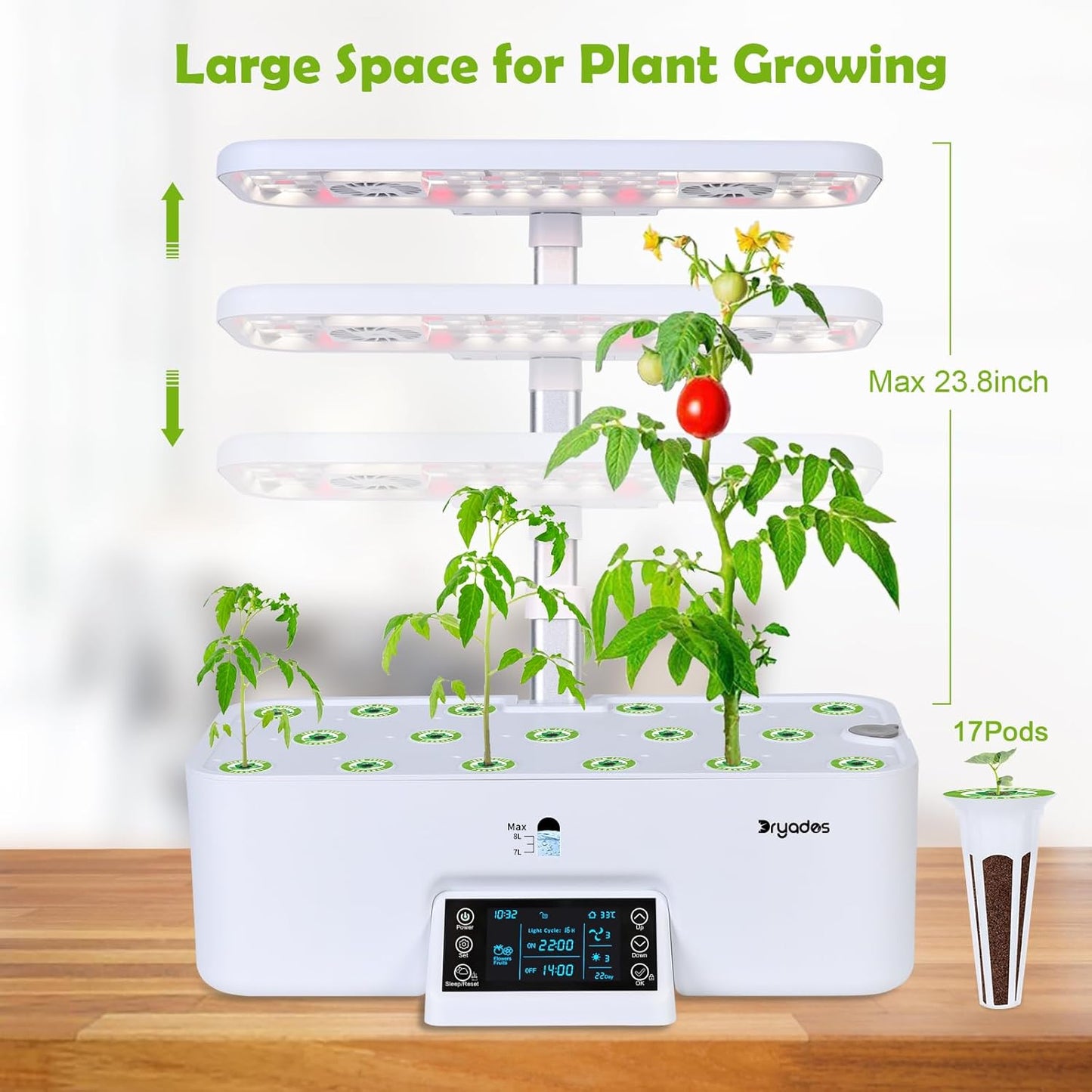 Indoor Gardening 17 Pods Hydroponics Growing System Kit Smart Lighting Setting, Herb Garden Planter with Full Spectrum Grow Light Provides Year Round Harvest - White