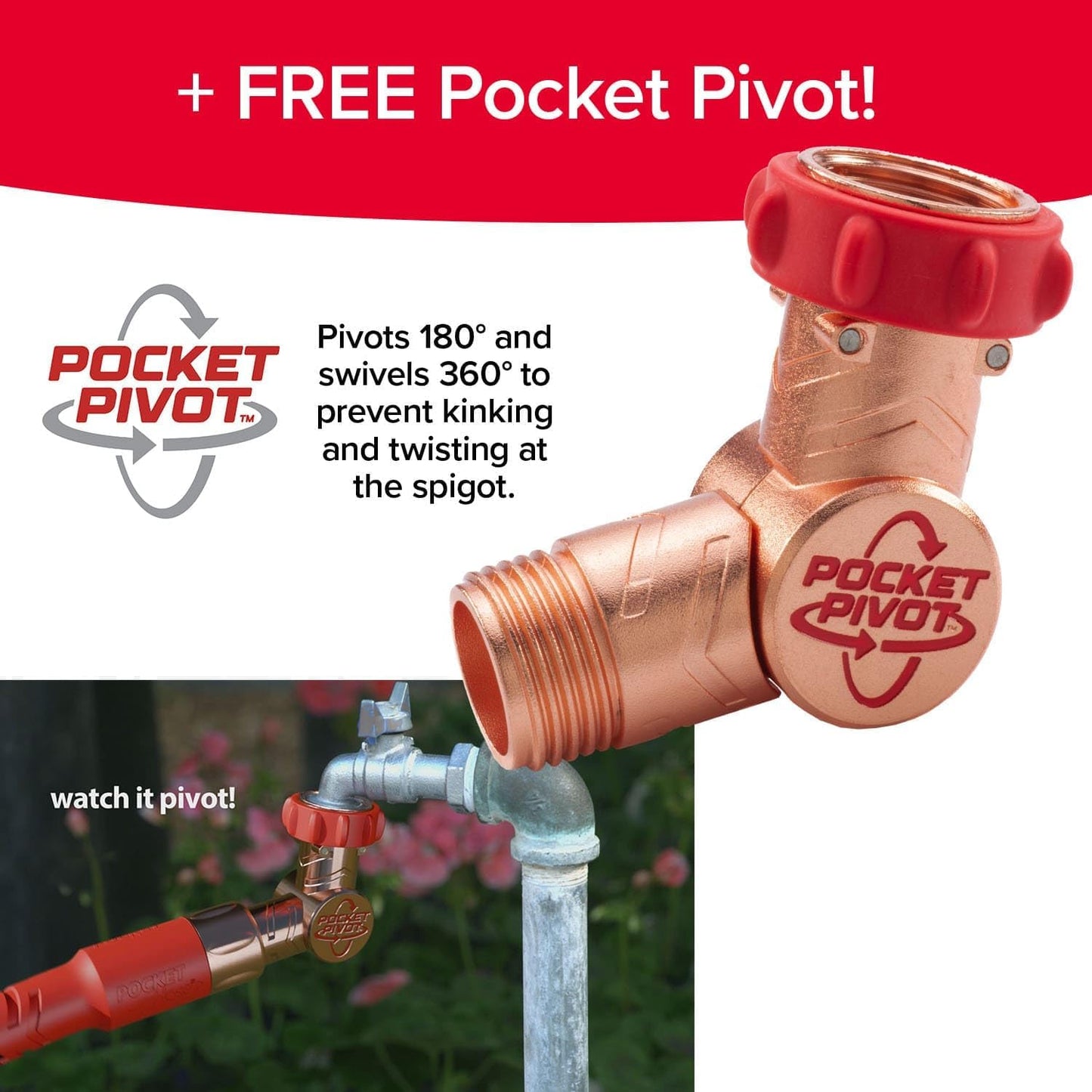 Pocket Hose Copper Head w/New Pocket Pivot Expandable Garden Hose 100FT, AS-SEEN-ON-TV, Swivels 360°, Advanced Tri-Tex Tubing & Force Field Jacket, 3X Stronger, Lead-Free, No-Kink, Anti-Burst w/APT