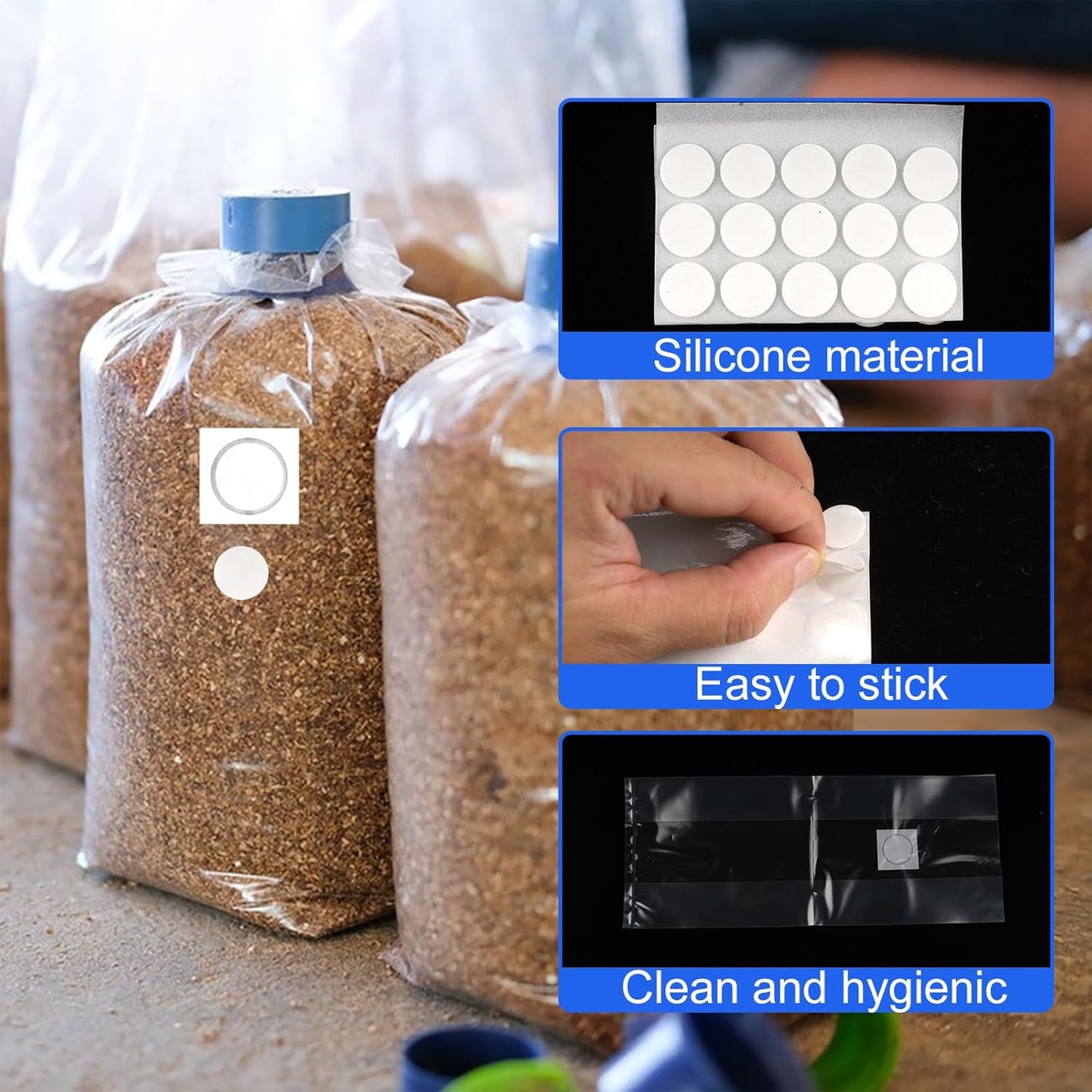 Mushroom Grow Bags with Breathable Micron Filter Patch 60 Pcs 8 X 5 X 20 with Self Healing Injection Port, 6 Mil Thick Spawn Bags, Mushroom Substrate Bags