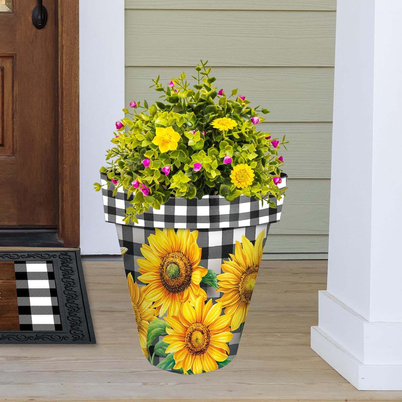 Briarwood Lane Checkered Sunflowers Decorative Large Planter