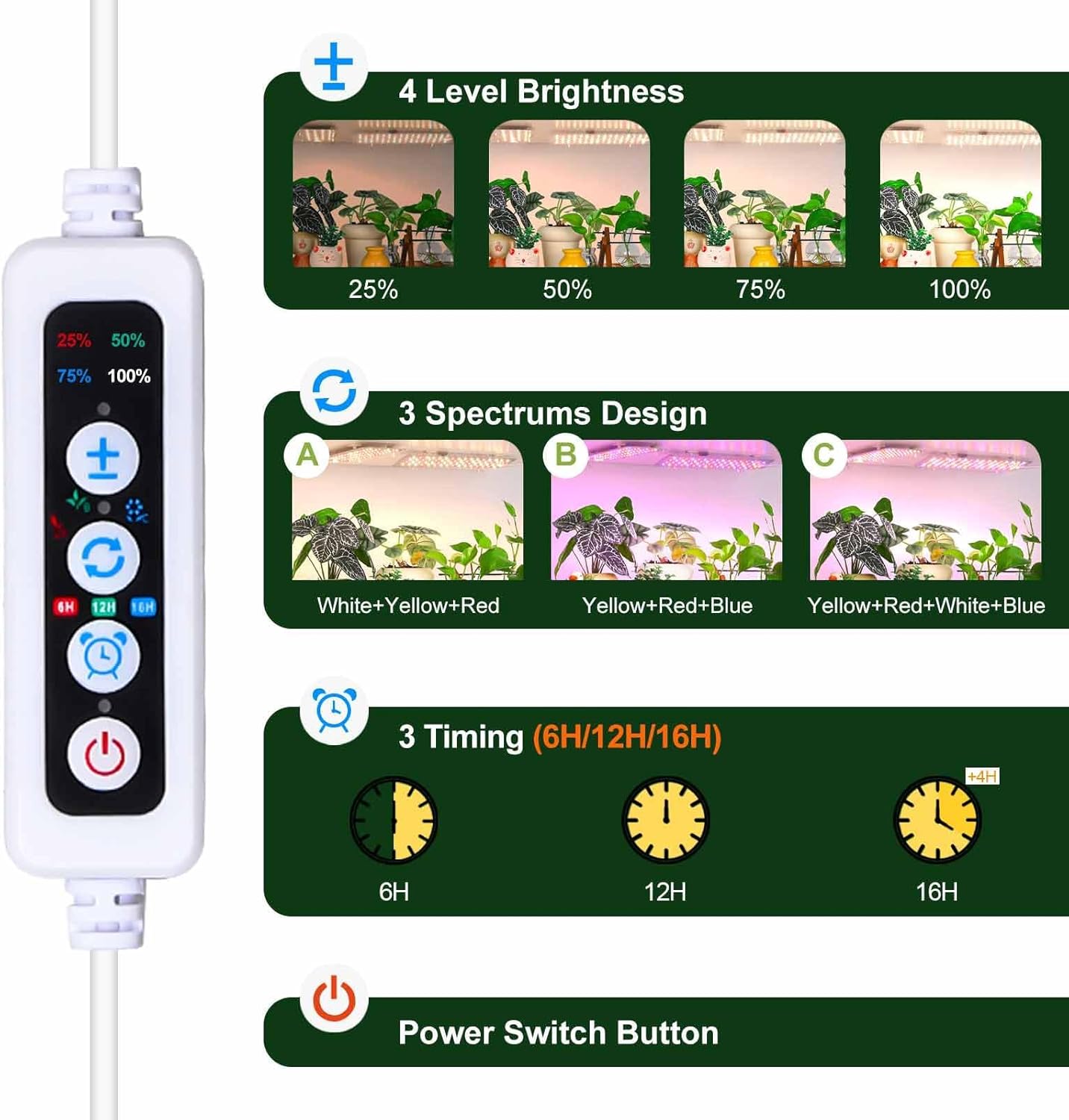 Grow Light, 0.04inch Ultra Thin Led Grow Lights for Indoor Plants Full Spectrum with Timer, Dimmable Plant Light for indoor growing, 3 Spectral Modes Grow Light Strip for Germination,Growth,20W