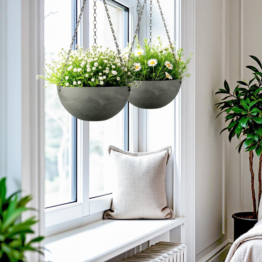 Marble Pattern 10 Inch Hanging Planter for Indoor Outdoor Plants, 2 Pack Hanging Planter Basket for Garden Home Decor Use (Light Brown)