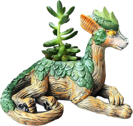 Funny Dragon Planter, Resin Animal Planter, Dragon Statue Outdoor, Dragon Figurines, Unique Succulent Pots with Drainage Hole, Dragon Yard Decor for Outside Lawn Patio Patio Yard Ornament Gifts (A)
