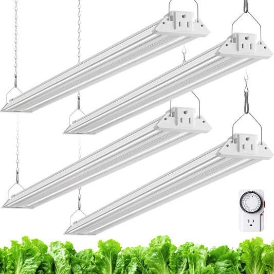 Barrina TX72 4FT Grow Lights for Seed Starting, 288W (4 x 72W, 2000W Equivalent), High PPFD, 5000K Daylight Full Spectrum, Mechanical Timer, Hanging Grow Lights with On/Off Switch Linkable, 4 Packs