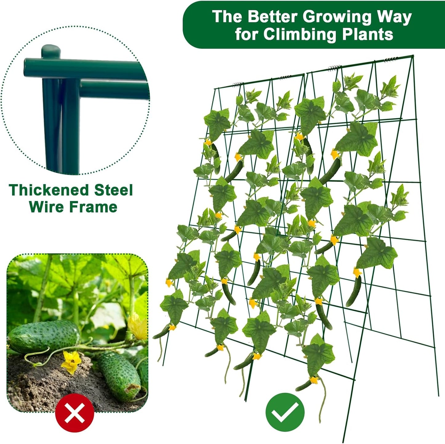 Foldable Cucumber Trellis, 46" L x 18" W A-Frame 2 Pack Cucumber Trellis for Raised Bed Garden Vegetable Grow Supports, Steel Trellis with Twist Ties & Plant Bags for Climbing Plants Outdoor