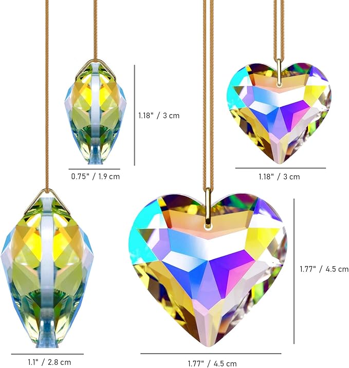 Crystal Heart Prisms Suncatcher Pendant AB Color for Windows, Garden Hanging Decor, Rainbow Maker Crystal Ornament 30/45mm Set of 7