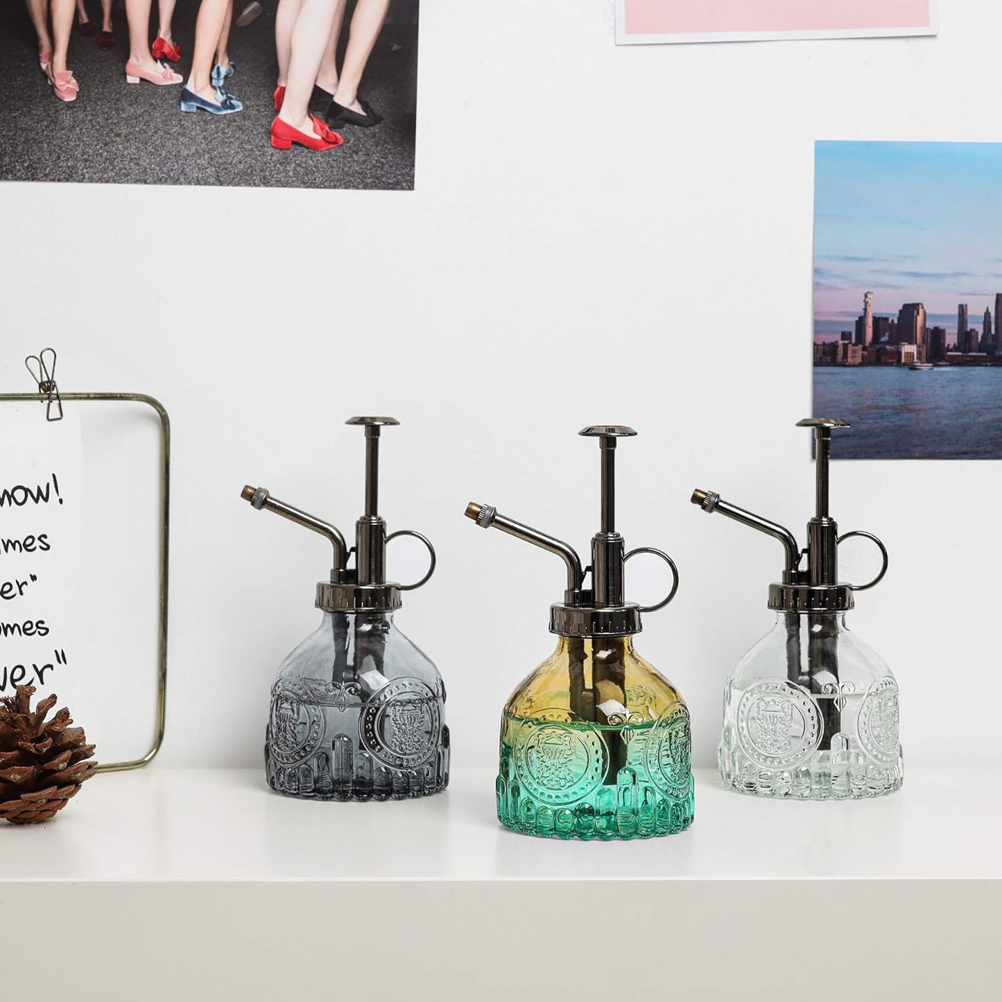 T4U Glass Plant Mister 200ML, Vintage Spray Bottle with Top Pump Fine Mist Garden Flower Sprayer Small Decorative Spritzer Watering Can Gift for Indoor Outdoor Succulent House Plant (Gradient Color)