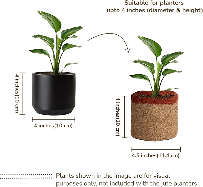 Jute Planter Basket-Woven Jute Rope Covers for Decorating Indoor/Outdoor Succulents, Small Plant Pots-Set of 2-Multi-Purpose Storage Bins 4.5 in - Modern Style Décor - Red, Green & Natural