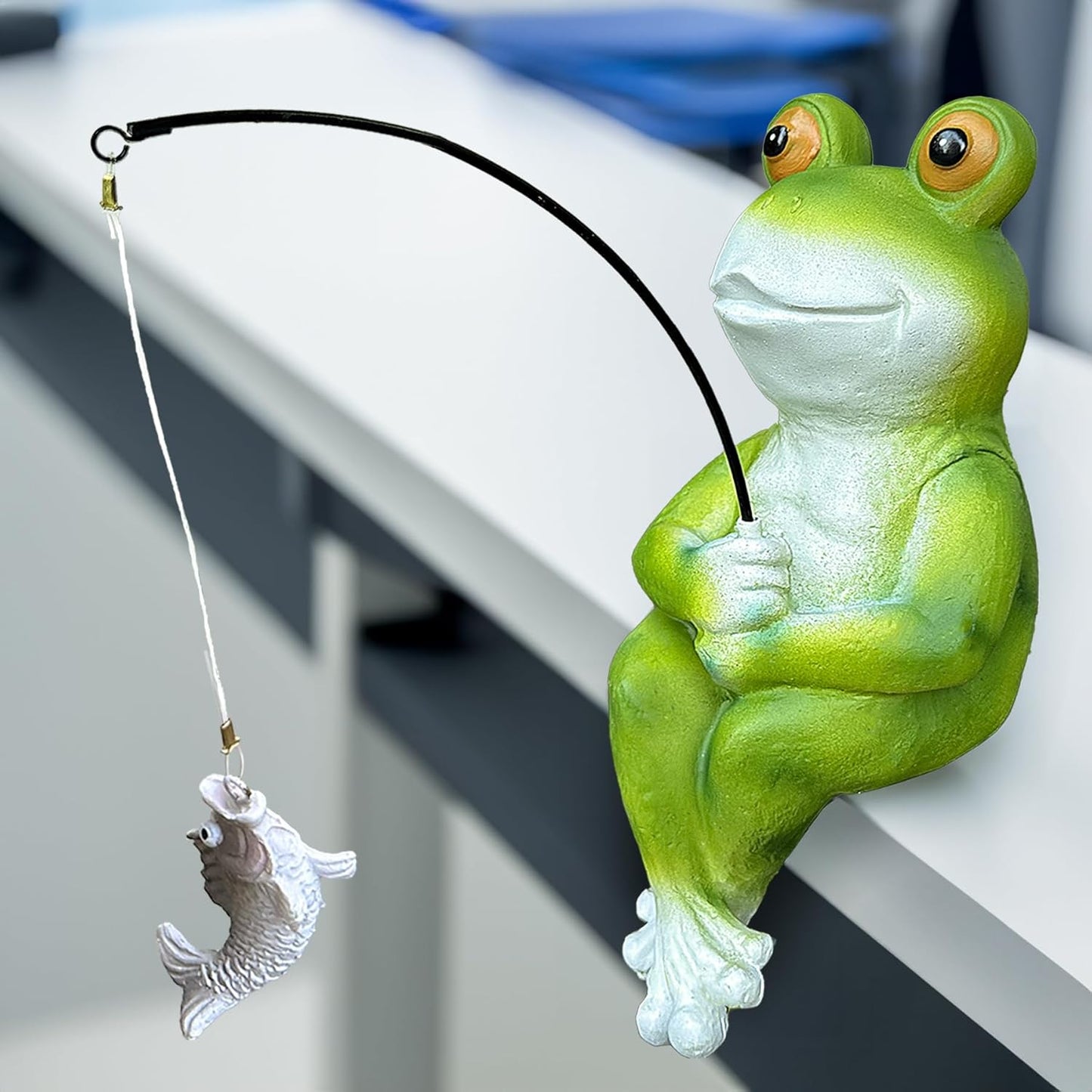 9.5" Fishing Frog Statue, Whimsical Lawn Yard Art, Funny Garden Pond Fisherman Sculpture, Resin Animal Decorative Figurine, Ideal for Frog Lovers