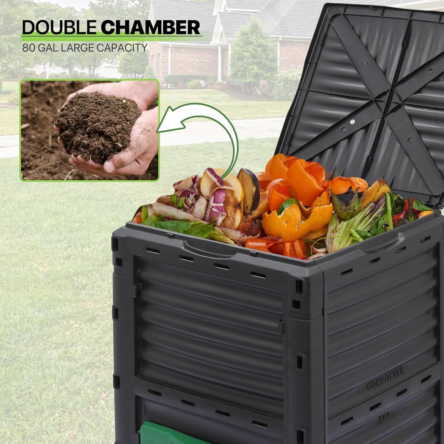 Magshion 80 Gal Garden Composer Bin from BPA Free Material, Large Compost Bin All-Season Outdoor Compost Box Easy Assembling, Lightweight, Fast Creation of Fertile Soil