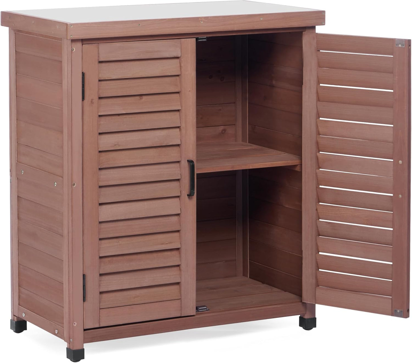 Potting Bench with Storage Cabinet and Metal Table Top for Outdoor Patio, Garden Furniture Wood Workstation