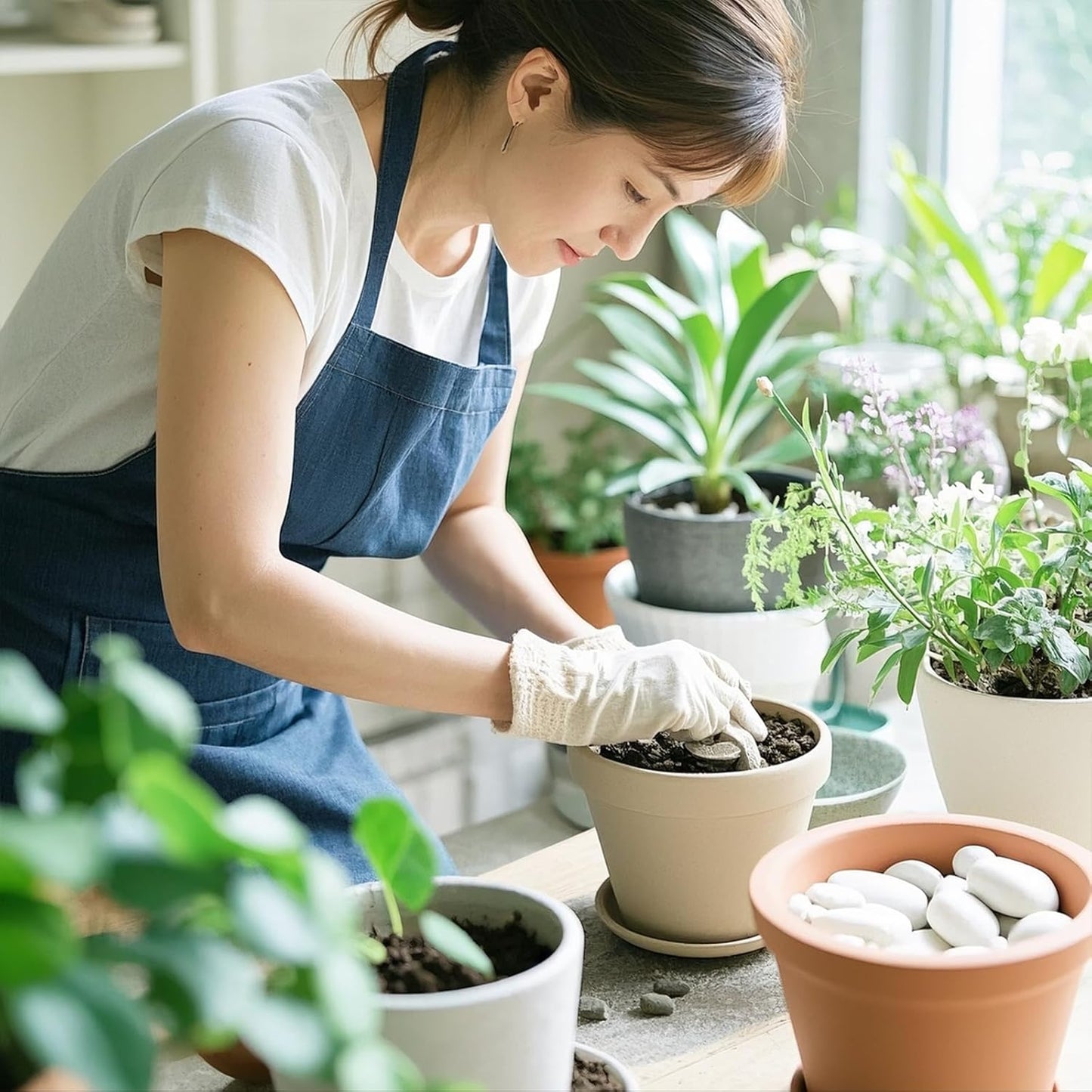 River Rocks, 5lbs White Pebbles for Indoor Plants, 1-2 Inch Aquarium Rocks, Natural Stones for Landscaping Garden Paving Plant Rocks Crafting Walkways