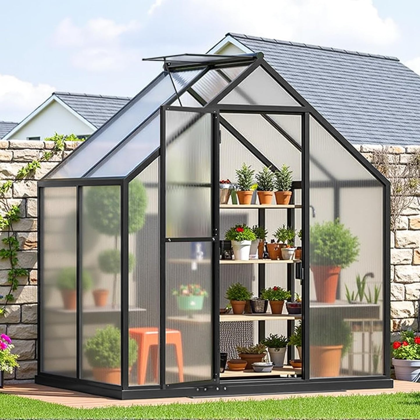 6×4FT Greenhouse for Outdoors, Walk in Green Houses for Outside and Winter Garden Planting, Enhanced Aluminum Mini Greenhouse Withstands Bad Weather to Protect Vegetable or Plants