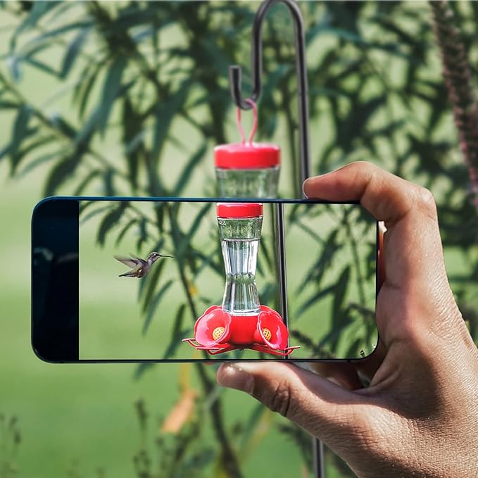 Bird Feeder Pole, 46 Inch & 5/8 Inch Diameter Stainless Steel Heavy Duty Shepherds Hooks for Outdoor to Hang Outdoor Lights with 5 Prongs Base, Rustproof for Garden Decor or Wedding Decors(Black)