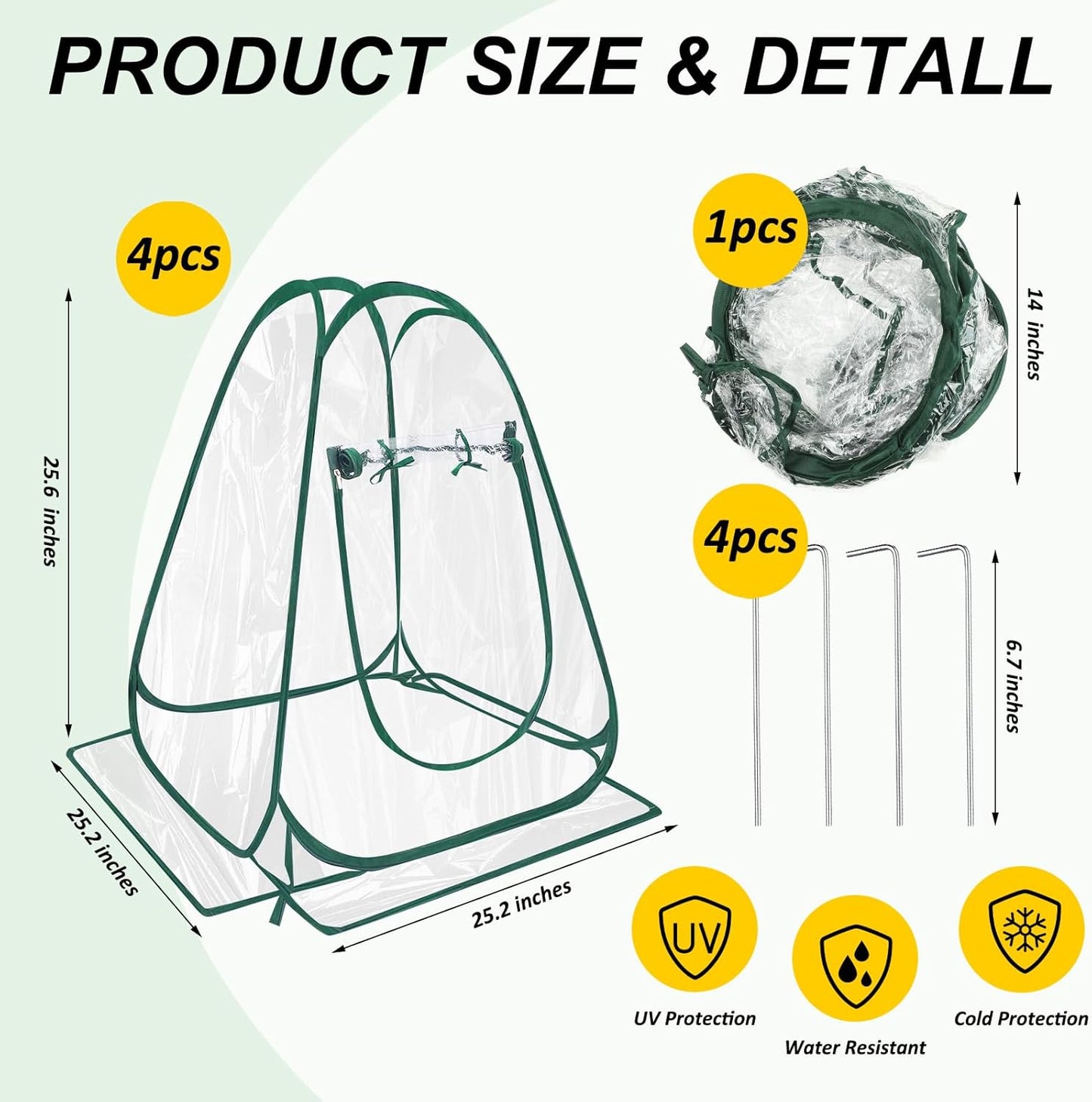 Suzile 4 Pcs Pop up Small Greenhouse Easy to Install Portable Winter Mini Greenhouse PVC Clear Flowerpot Cover Plant Grow Green House for Indoor Outdoor Gardening, 25.2 x 25.2 x 25.6 Inches