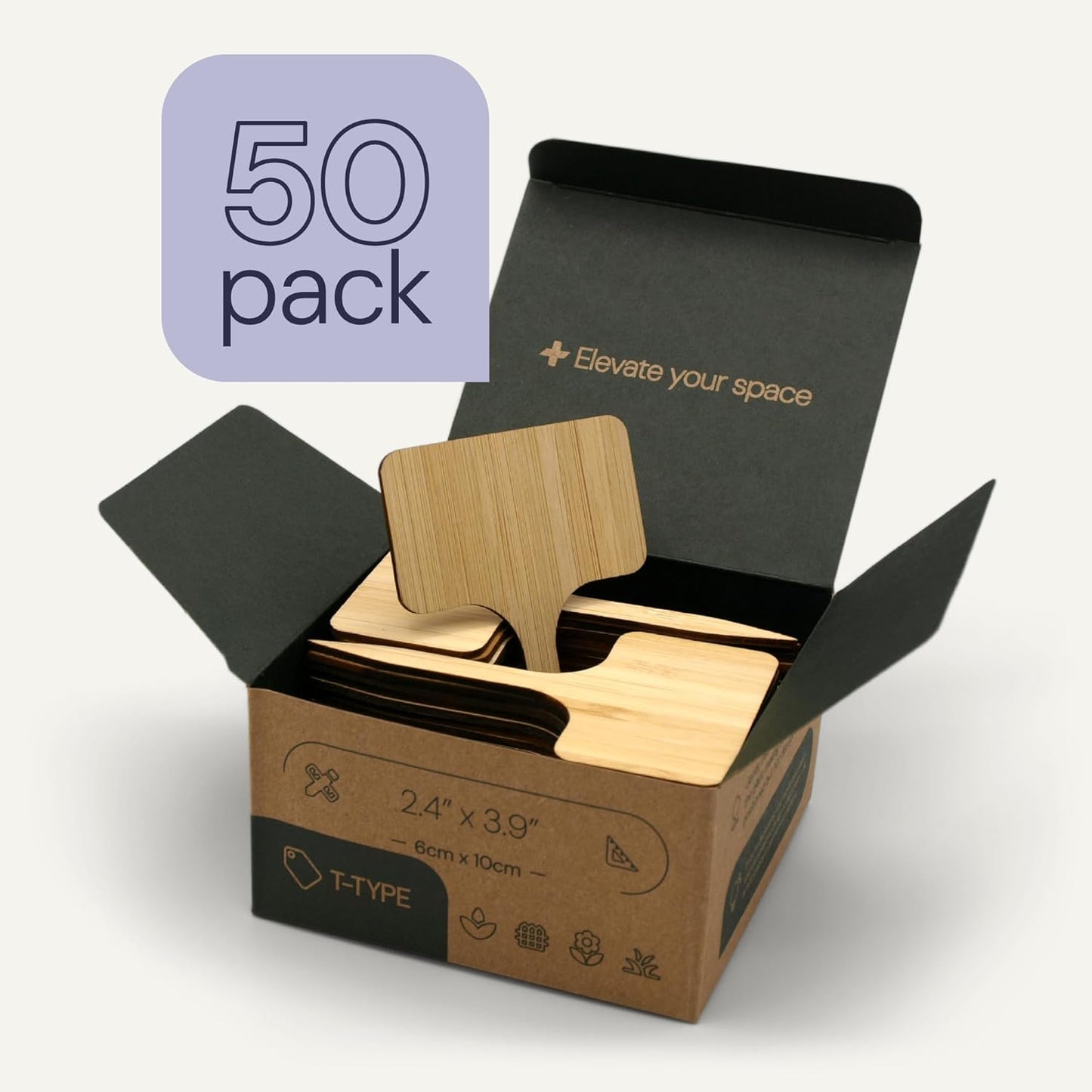 Bamboo Plant Labels, Eco-Friendly Garden Tags | Short T-Type Wooden Garden Markers | 100% Natural, Biodegradable | for Labeling Herbs, Seedlings, Vegetables, Cheeses, Appetizers, Desserts | 50 pcs