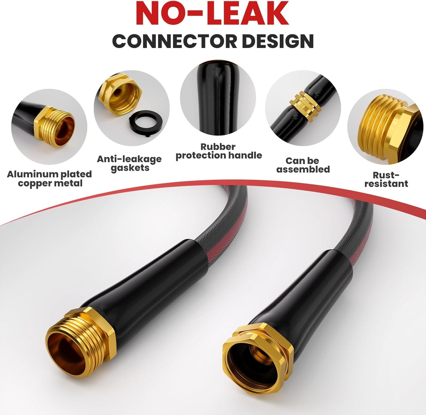 50ft Non-Expanding Garden Hose with 8-Layer Latex Core, Lightweight & Kink-Free, Flexible Heavy Duty Water Hose for Lawn, Yard, Car Washing (3/4" Solid Brass Fittings, Crush-Resistant)