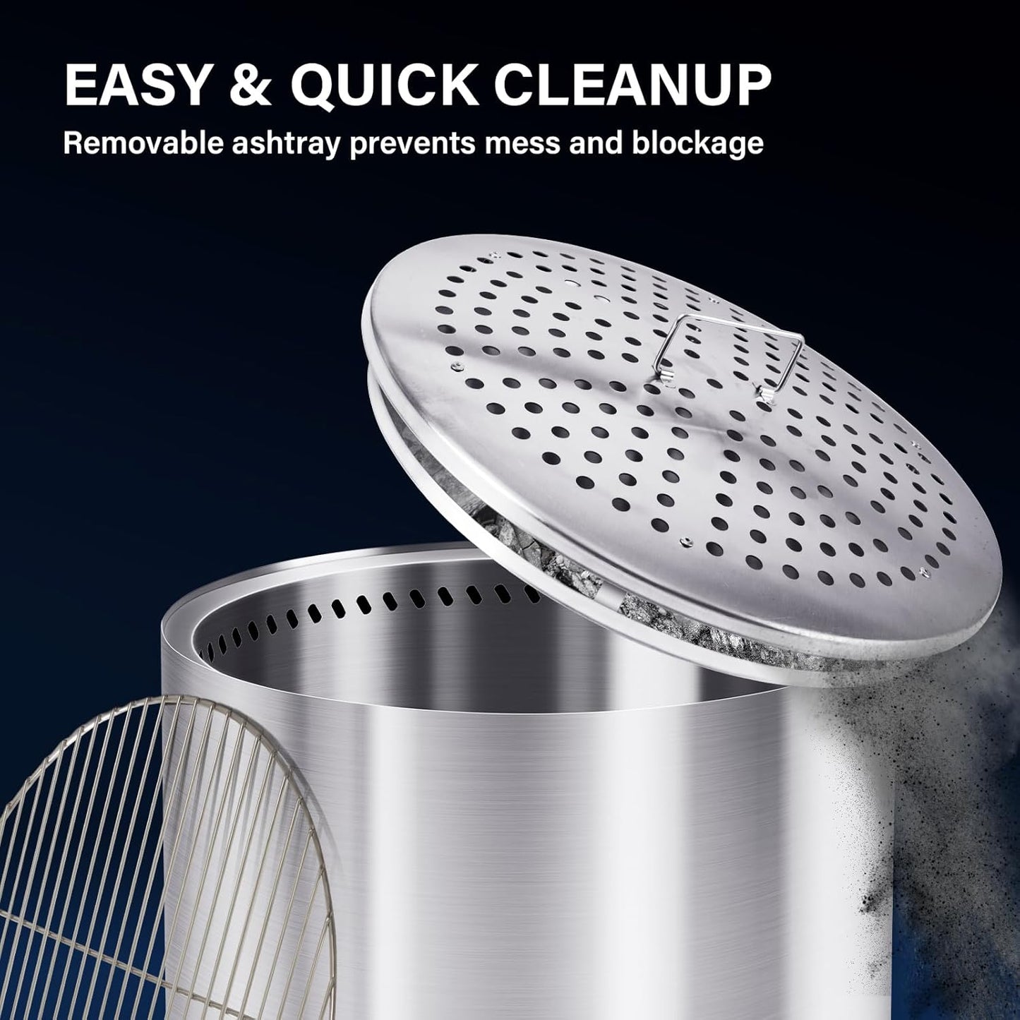 HGD 27.5" Smokeless Firepit with Stand & Grill Rack, Large Stainless Steel Wood Burning Fire Pit for Friends & Family Gatherings, Secondary Combustion Outdoor Patio Stove for Garden BBQ & Bonfire