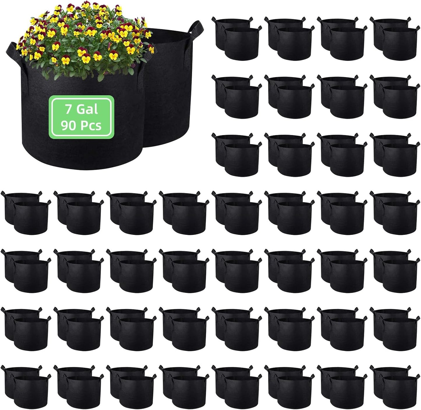 90-Pack 7 Gallon Grow Bags Garden Plant Grow Bag Aeration Fabric Pots with Handles Nonwoven Plant Bag Cloth Pots Planting Bags Garden Bags to Grow Vegetables Flowers Potatoes (7 Gal)