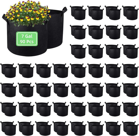 90-Pack 7 Gallon Grow Bags Garden Plant Grow Bag Aeration Fabric Pots with Handles Nonwoven Plant Bag Cloth Pots Planting Bags Garden Bags to Grow Vegetables Flowers Potatoes (7 Gal)