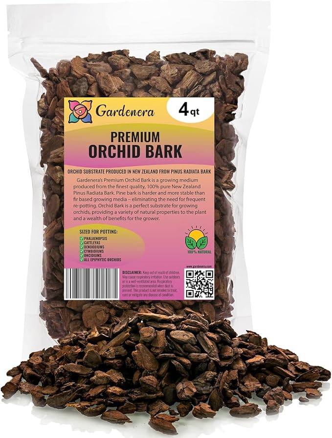 Premium Grade New Zealand Pinus Radiata Bark by Gardenera - Organic Hand Mixed New Zealand Pine Bark for Orchids - Medium Chips 9-12mm - 4 Quart