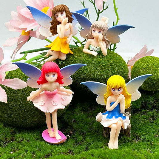 Suartus Miniature Fairy Figurines - 4Pcs Small Flower Fairies Ornaments Resin Mini Fairy Figurines Tiny Elf for DIY Fairy Garden Flower Pot Bonsai Micro Landscapes Craft Decoration Accessories