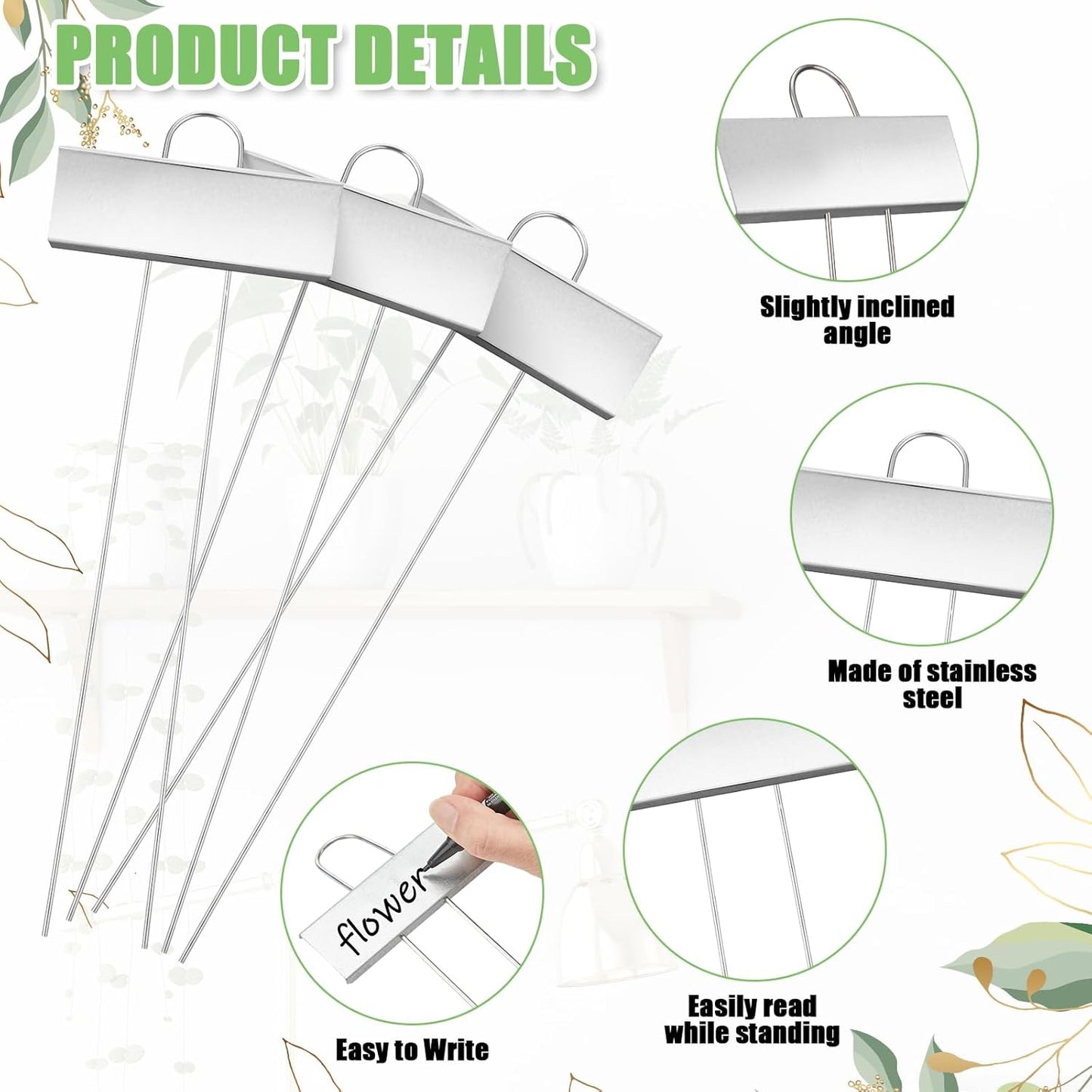 Maitys 60 Pcs Metal Plant Label Stakes Garden Name Markers Outdoor Waterproof Stainless Steel Nursery Tags for Vegetable Herb Flower Seed Identification with 2 Pcs Pens