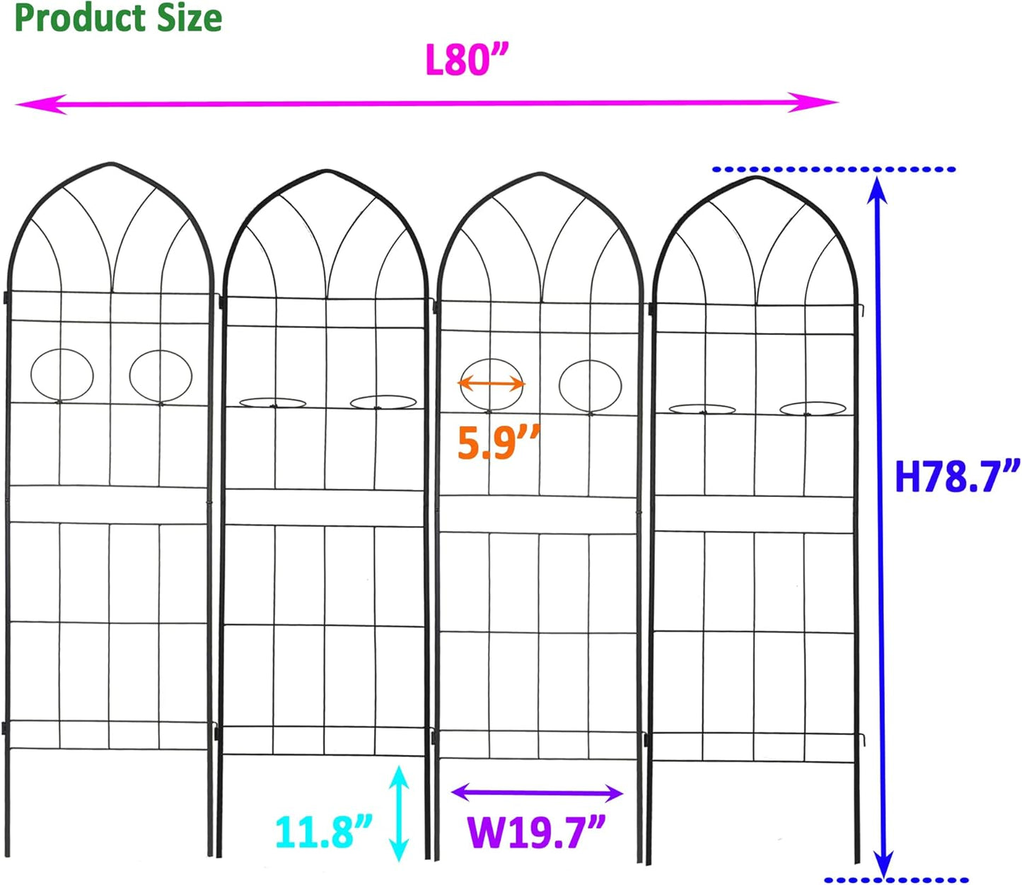 Metal Garden Trellis Rustproof Trellis for Climbing Plants Outdoor Flower Support (Black-4 Pack, 78.7"x19.7")