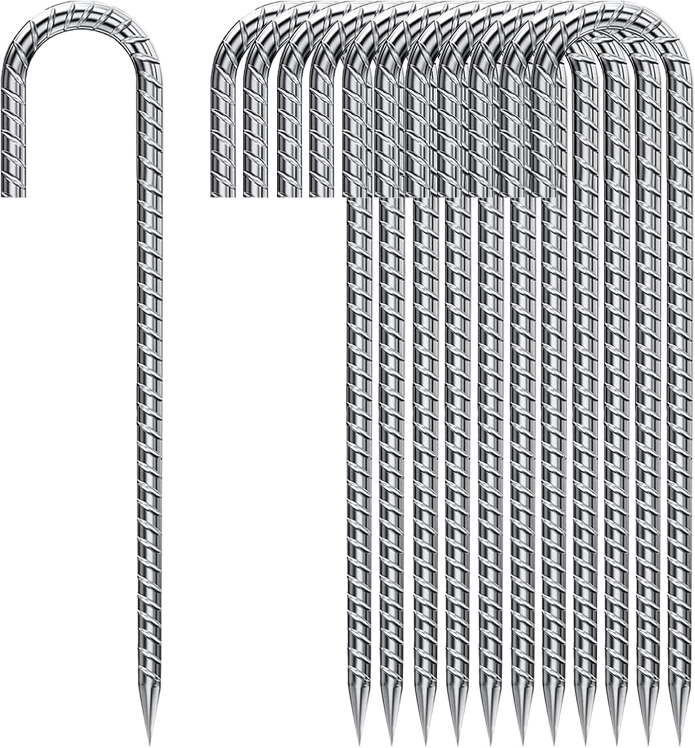 Ground Stakes 12 Inch, Yard Camping Stakes J Shaped 20 Pack Rebar Heavy Duty for Garden Dog Fence Inflatable Camping Chicken Coop Accessories