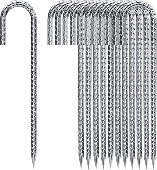Ground Stakes 12 Inch, Yard Camping Stakes J Shaped 20 Pack Rebar Heavy Duty for Garden Dog Fence Inflatable Camping Chicken Coop Accessories