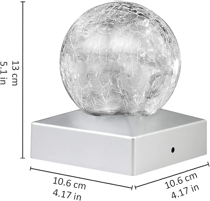 4x4 Solar Post Cap Lights Deck Fence Outdoor Railing Lights Decorative Solar Powered Gazing Ball Caps LED Lamp for Garden, Patio, Pathway