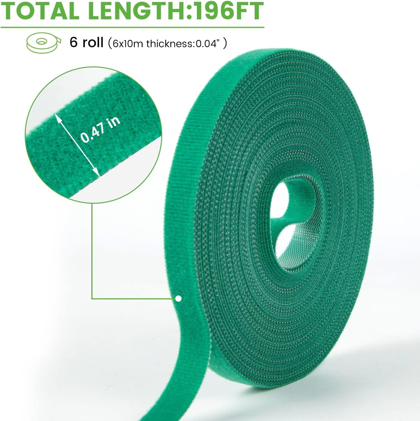 Plant Tape, 6 Roll 196 Ft Green Garden Tape, Twist Ties for Plants 1/2", Plant Supports, Garden Ties for Climbing Plants, Plant Twist Tie for Plant Gardening, Home, Office