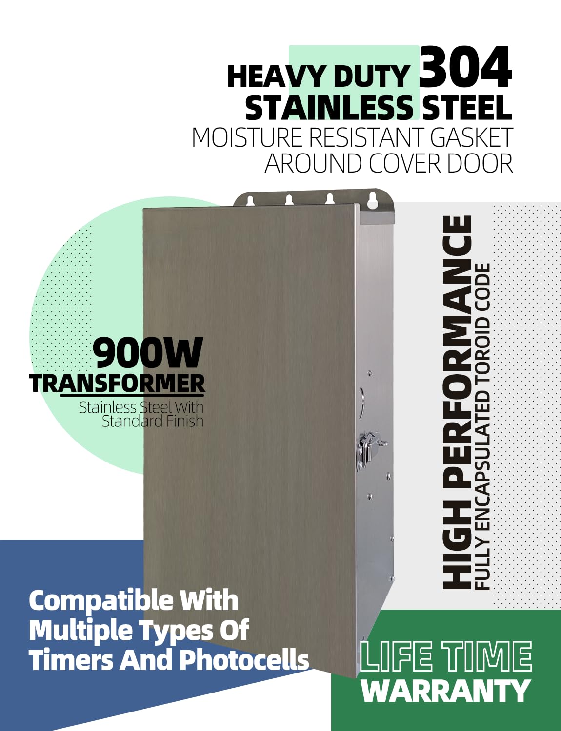 MALORY 900W Low Voltage Transformer for Landscape Lighting(19''H),120V AC to 12/13/14/15/16/17/18/22V Multi-Tap Power Supply for Outdoor Landscape Lights,Yard Lights,Garden Lights(Transformer only)