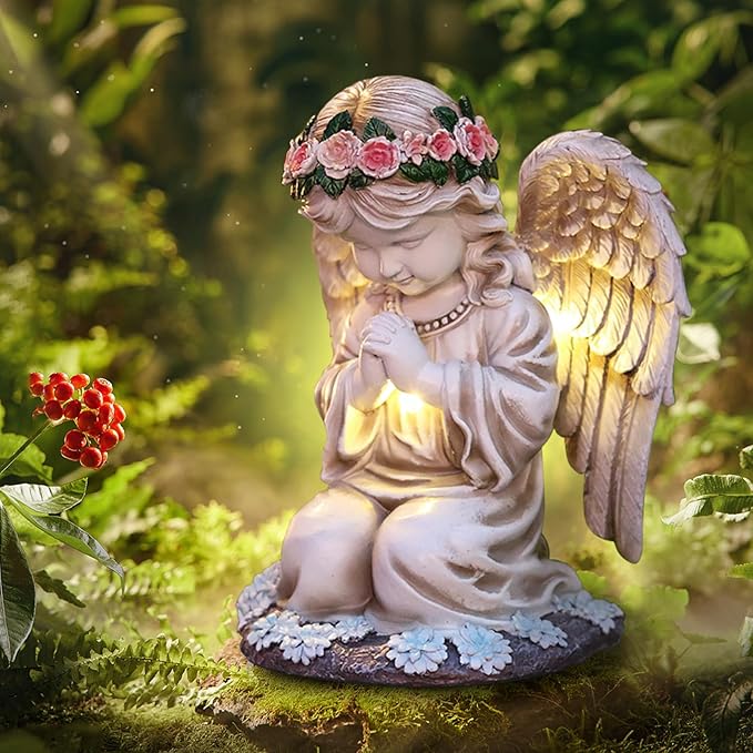 Choies Solar Angel Garden Statue Outdoor Decor,Praying Angel Sculpture for Outside,Home,Patio,Yard,Cemetery,Perfect Birthday or Valentines Day Angel Gifts for Women,Mom