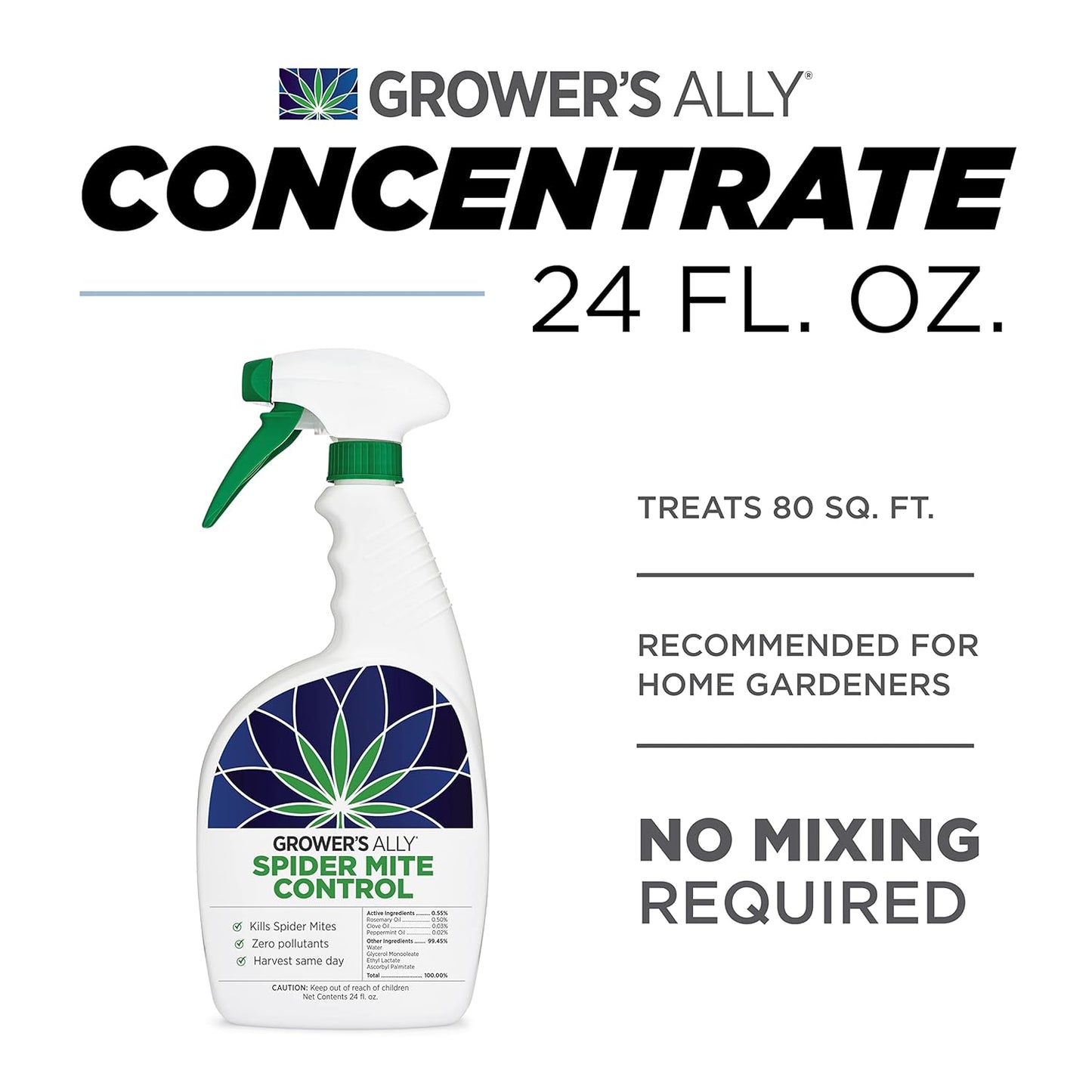 Grower's Ally Spider Mite Control Spray Ready to Use 24 oz | Natural Spider Mite & Insect Killer with Rosemary Oil - Trusted by Cultivators for Indoor and Outdoor Use, OMRI Listed