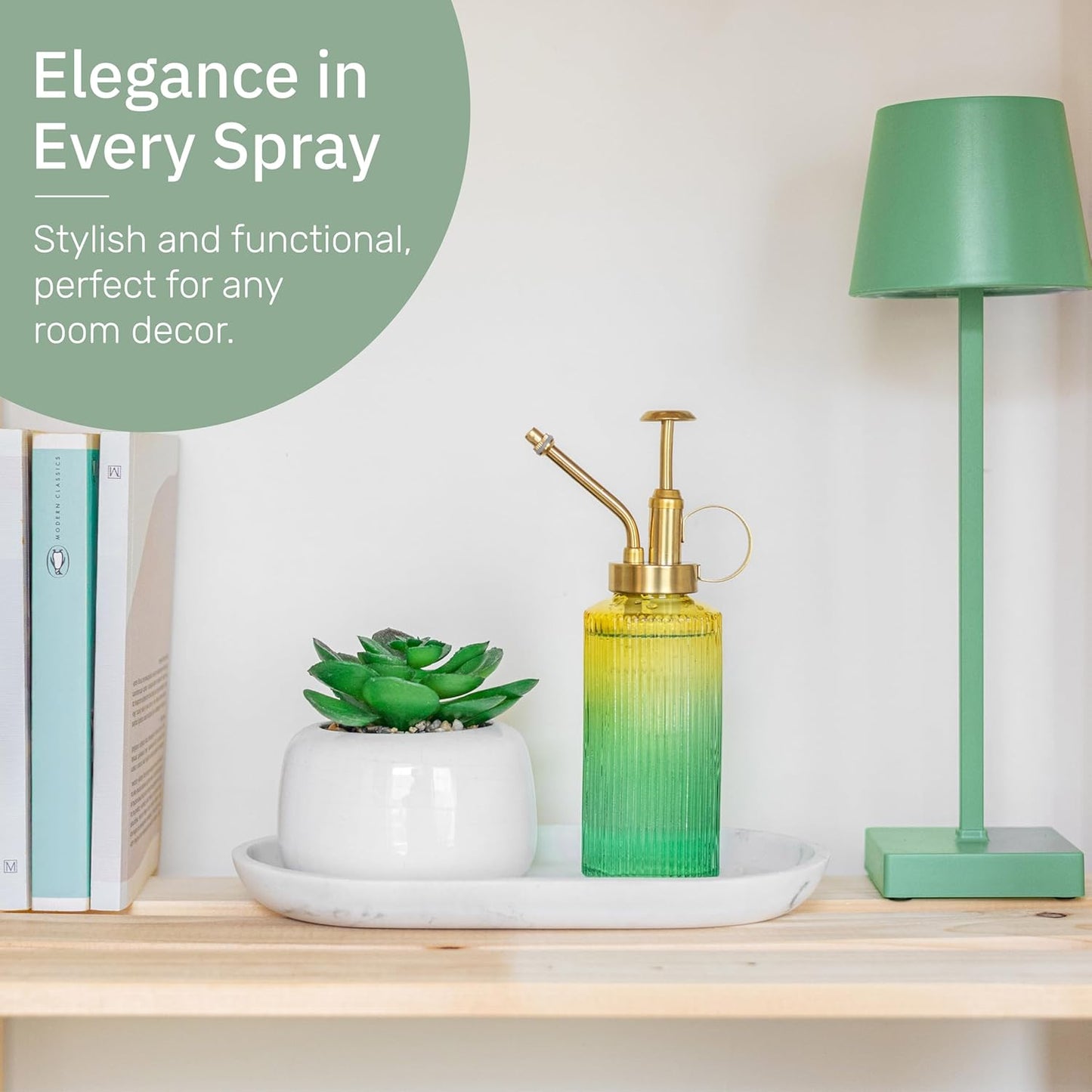 Useful Co. Yellow & Green Glass Plant Mister for inside, Mister for Plants, Plant Sprayer Mister, Decorative Plant Mister Spray Bottle with Adjustable Nozzle for indoor plants (230ml/ 7.8oz)