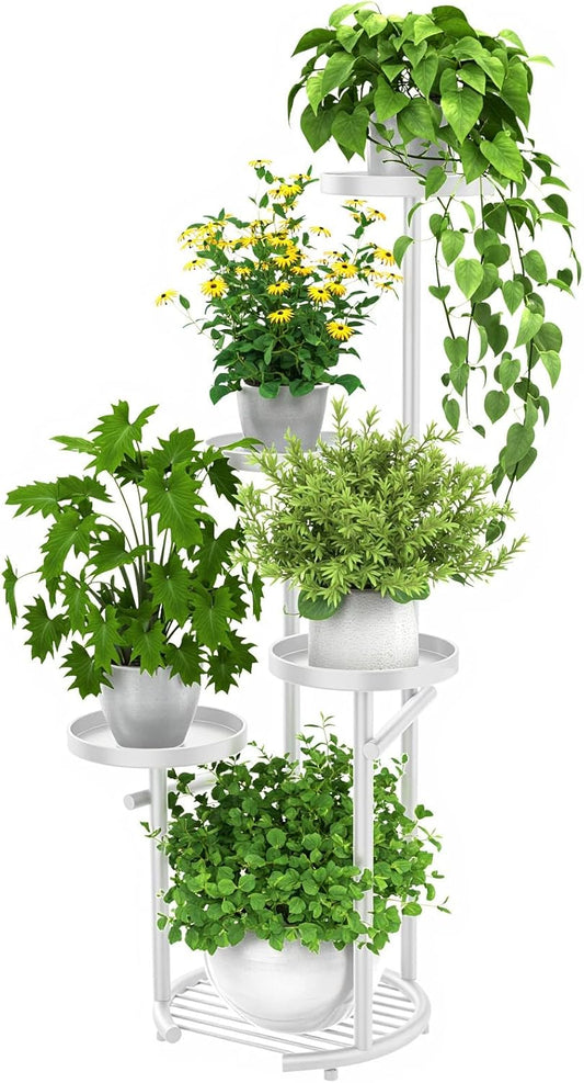 TOSKING 5 Tier Metal Plant Stand Indoor, Plant Shelf, Corner Shelf Flower Pot Stand for Outdoor Plant Stand for Living Room Balcony Garden Patio Bedroom (White, 38in)