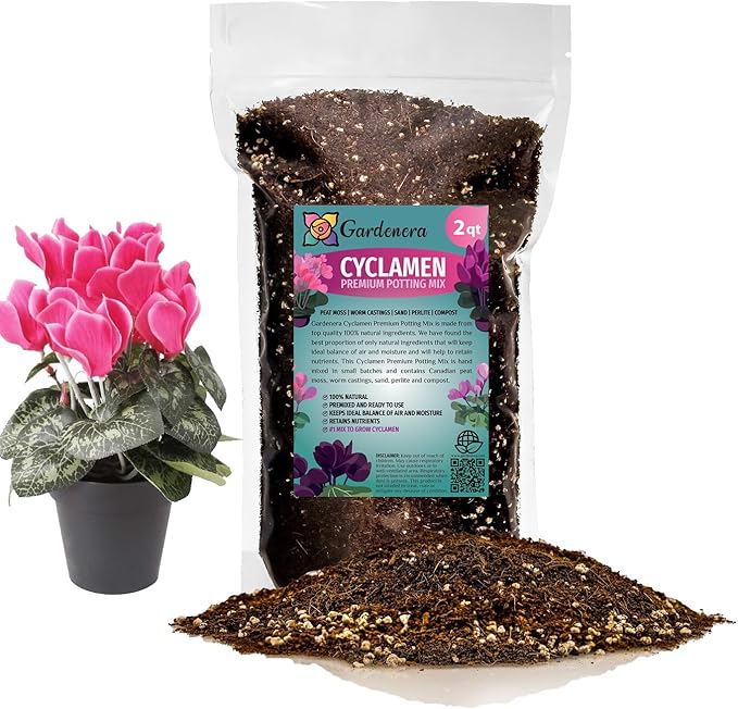 Premium Cyclamen Potting Soil Mix - Perfect Balance of Nutrients, Drainage, and Aeration for Thriving Blooms - 2 Quart