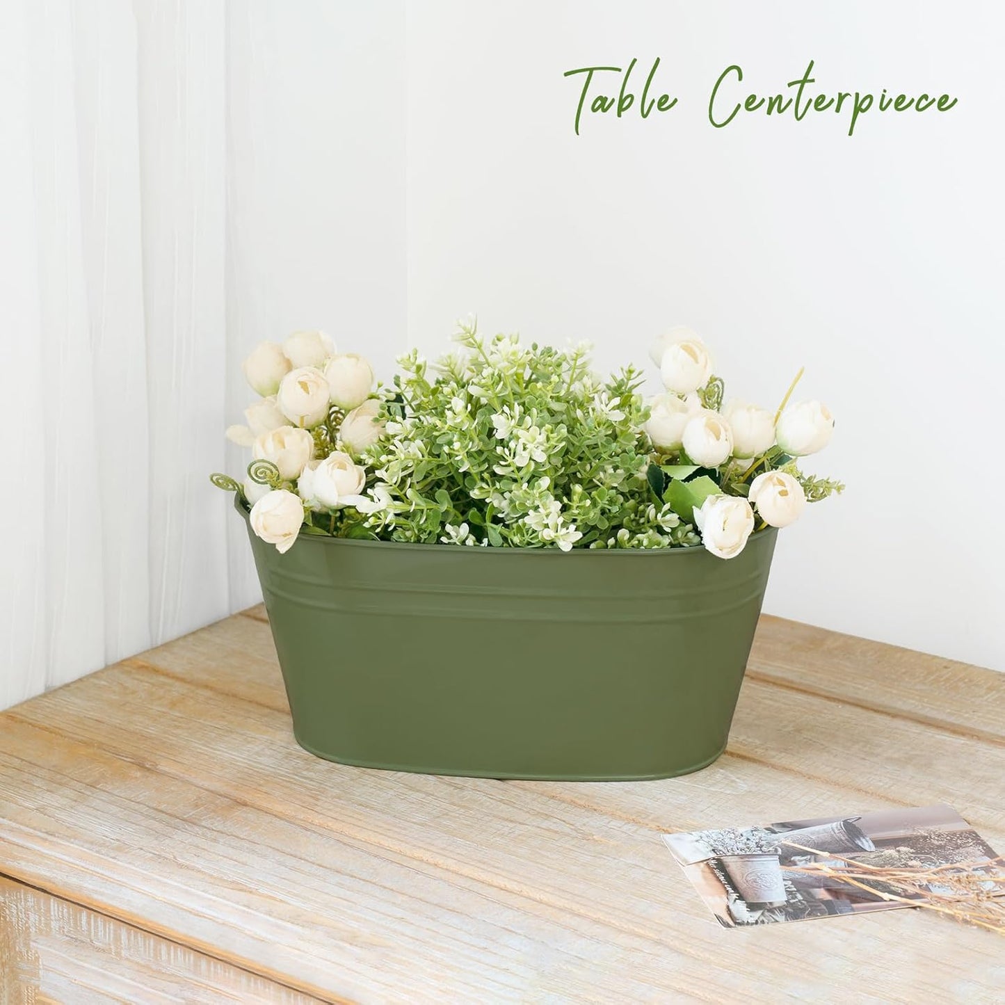 Dahey Metal Iron Hanging Flower Pots for Railing Fence Hanging Bucket Pots Countryside Style Outdoor Planter Window Flower Plant Holder with Detachable Hooks Home Decor,Green,5 Pcs