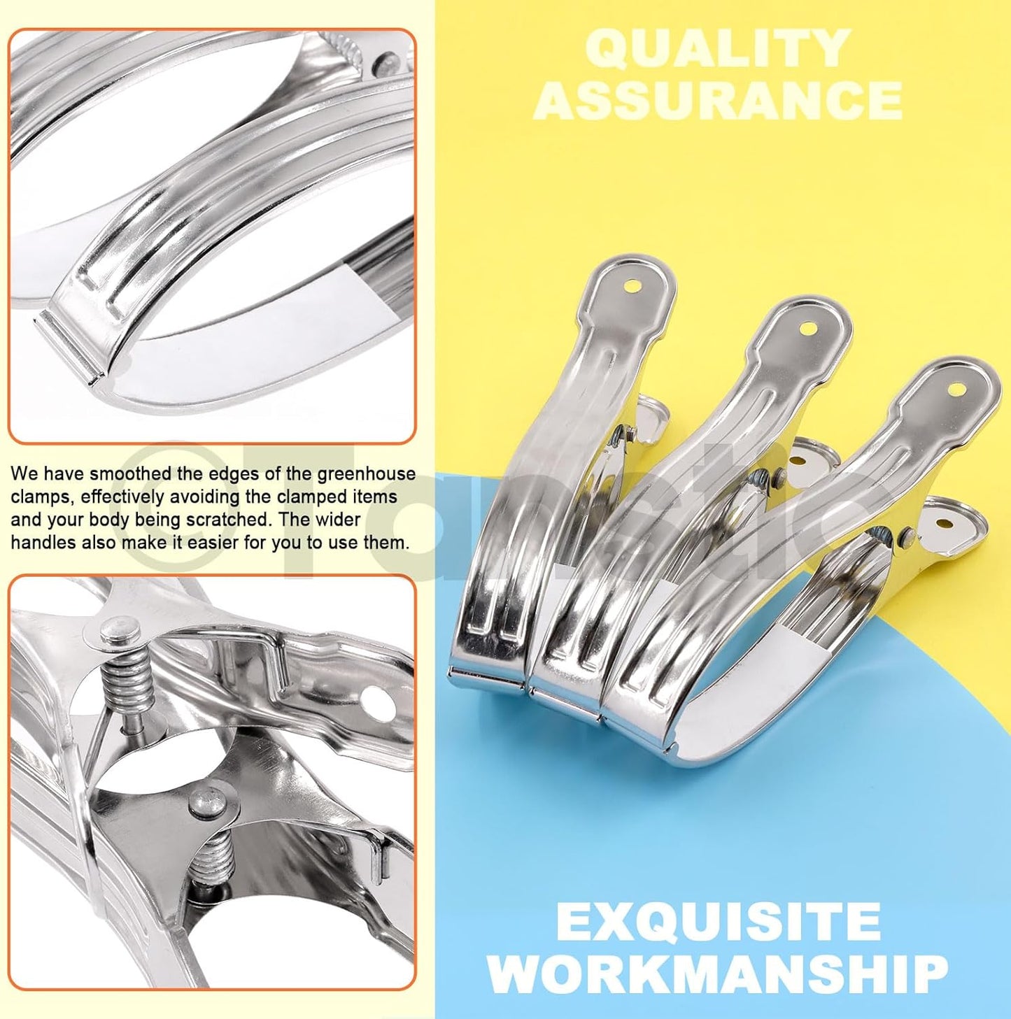 Tanstic 10pcs 6.3 Inch Stainless Steel Greenhouse Clamps Heavy Duty Garden Clips with Strong Grip and Large Open Mouth for Netting Holding