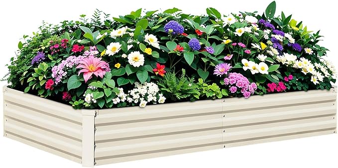 Raised Garden Bed Outdoor, 8x4x1ft Garden Box, Beige Garden bed, Metal Raised Garden Bed for Gardening Vegetables Flowers, Planter Box, Raised Bed