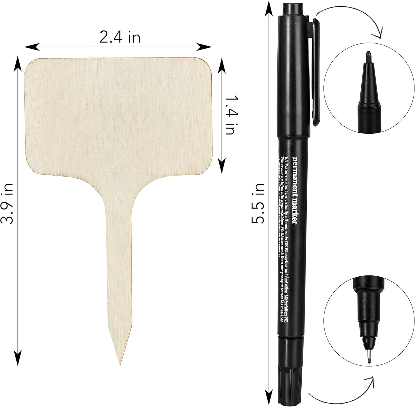 Wooden Plant Tags - 60 Labels and Marker Pen - Wooden Garden Sign for Identification - Seedling Tags for Gardening, Garden Stakes for Potted Plants, Herbs, Vegetables - 4"x2.4"
