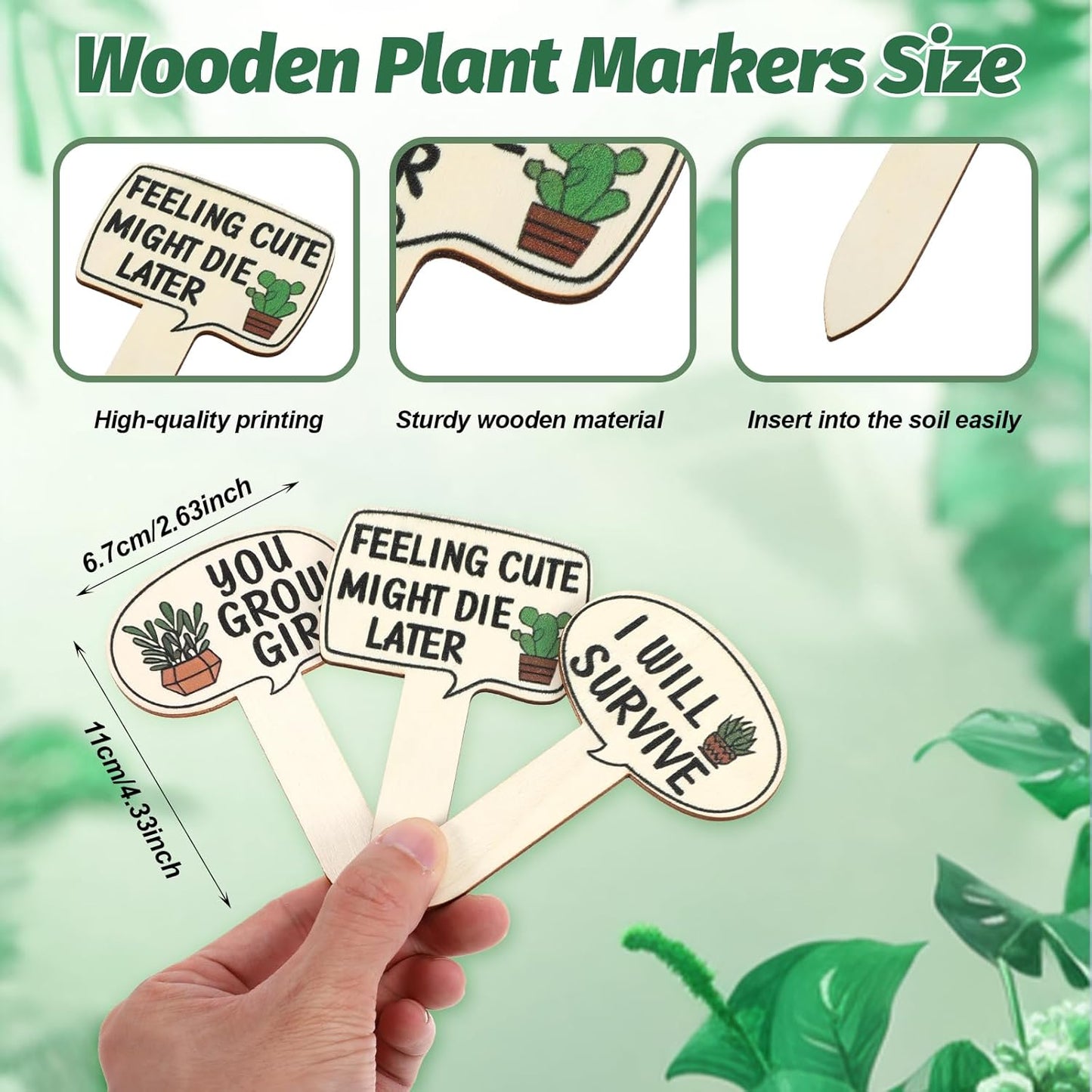 15 Pcs Funny Wooden Plant Markers, Interesting Garden Plant Labels Tab Cute Plants Signs Stakes for Indoor Outdoor Garden Potted Plants Patio Supplies