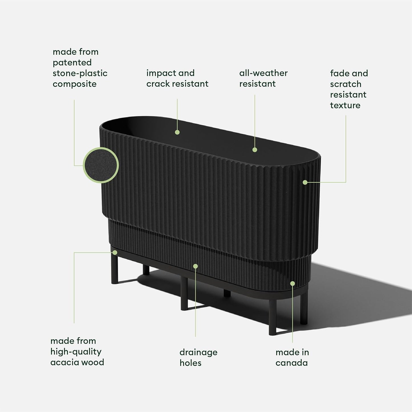 Veradek Demi Series Raised Long Planter for Indoor/Outdoor Use | Made from Plastic & Stone w/Wooden Stand | Modern Patio Décor for Flowers/Shrubs