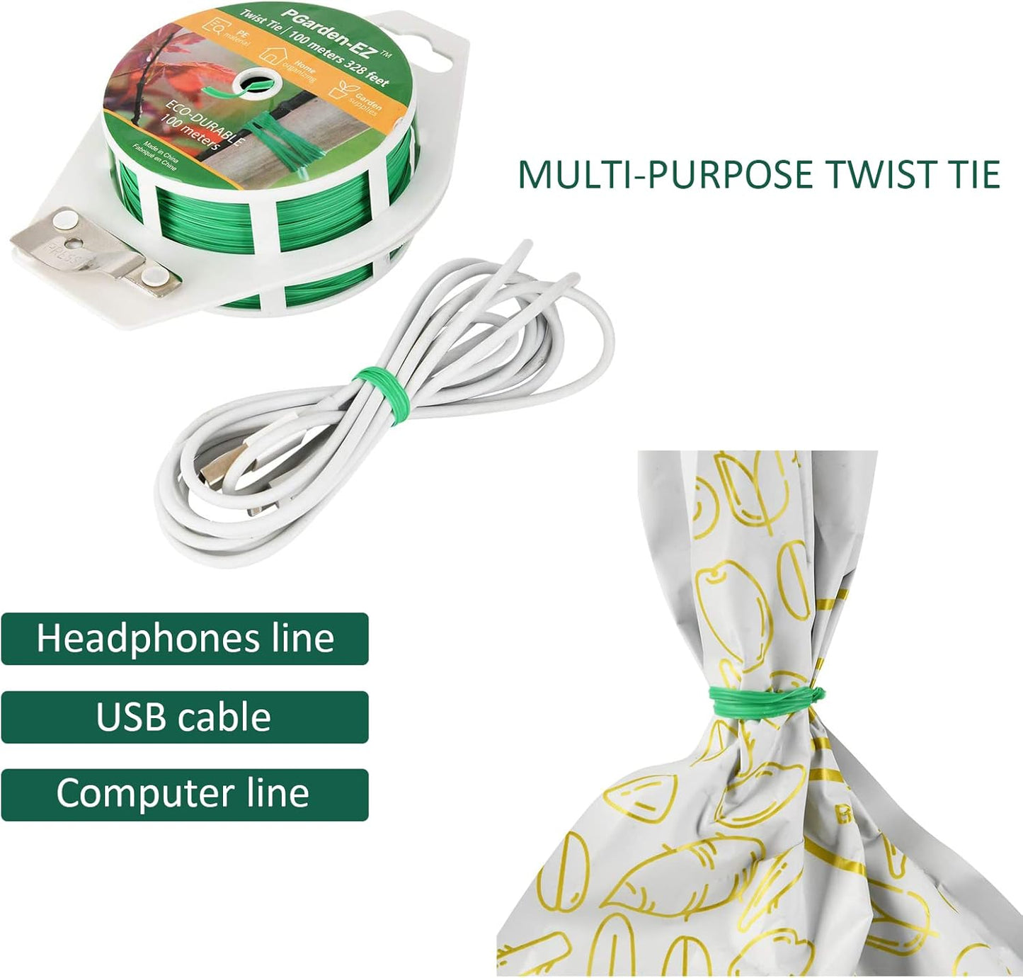 Twist Ties - 328ft Plant Ties PE-Coated Garden Ties with Cutter for Gardening Tomatoes Vines and Office Home Cable Organizing (1Reel/Green)…